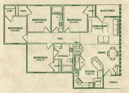 4 Bedroom / 2 Bath - 1,332 Sq.Ft.*